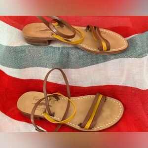 Capritouch Tailor Made Italian Brown and Yellow Women's Sandals